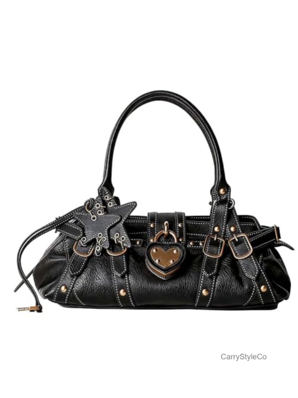 Ashioup Heart Lock Satchel PU Leather & Fabric Handbag